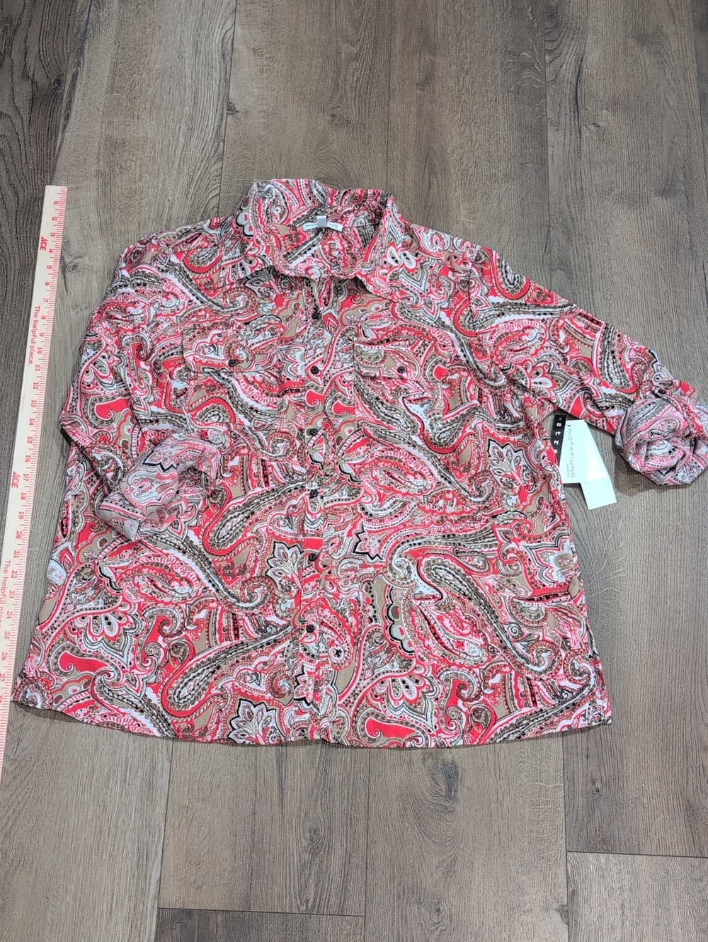 Women's Red Paisley Button-Down Shirt - Classic Collared Style